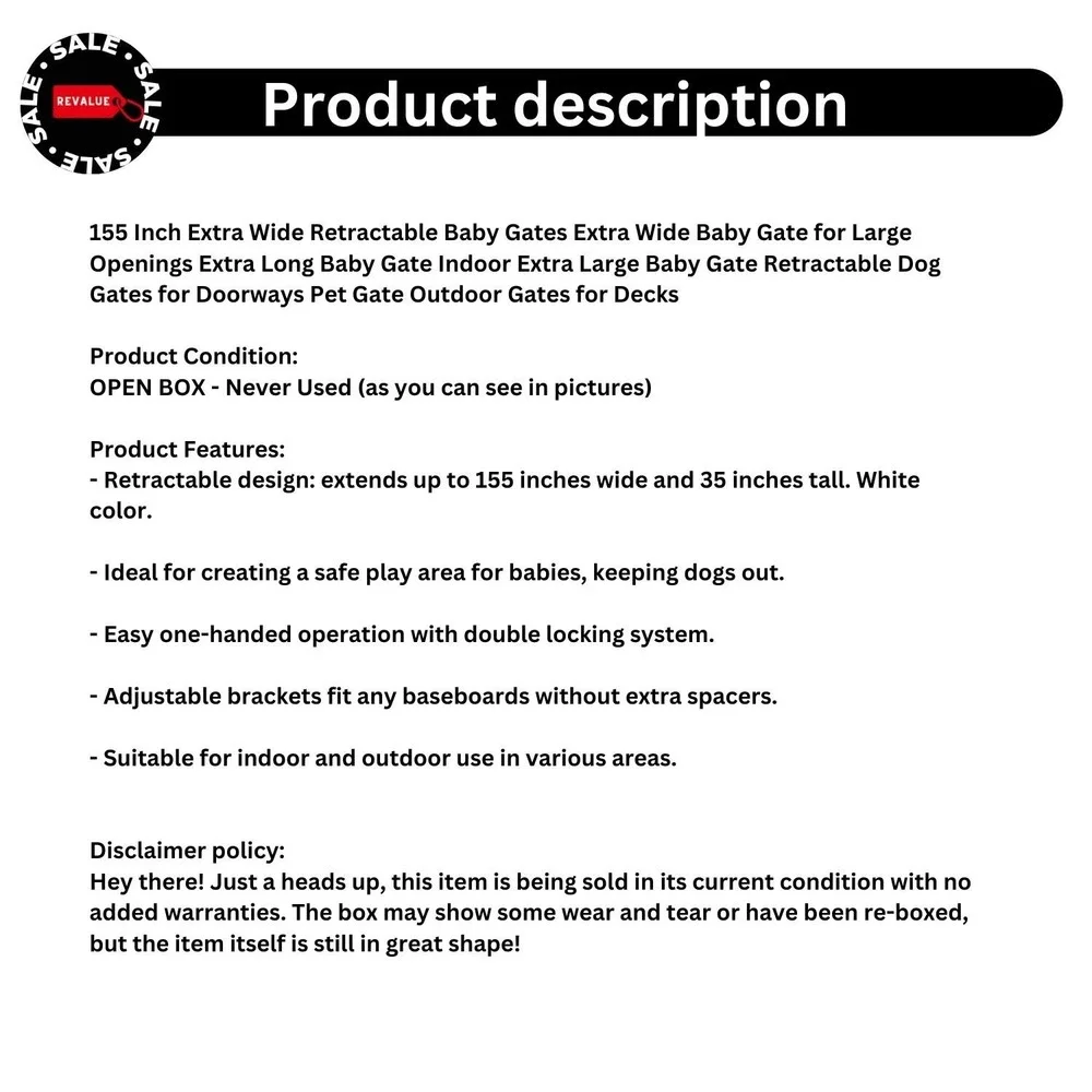 Retractable Extra-Wide Safety Gate 155 in Width, 35 in Height for Baby &‎ Dogs